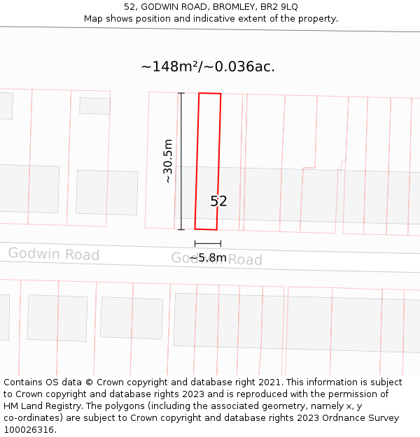 52, GODWIN ROAD, BROMLEY, BR2 9LQ: Plot and title map
