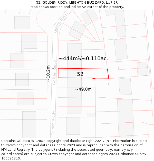 52, GOLDEN RIDDY, LEIGHTON BUZZARD, LU7 2RJ: Plot and title map