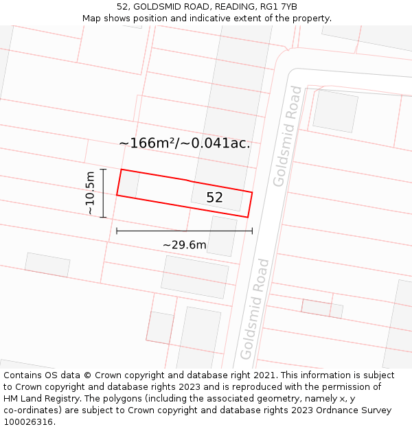 52, GOLDSMID ROAD, READING, RG1 7YB: Plot and title map