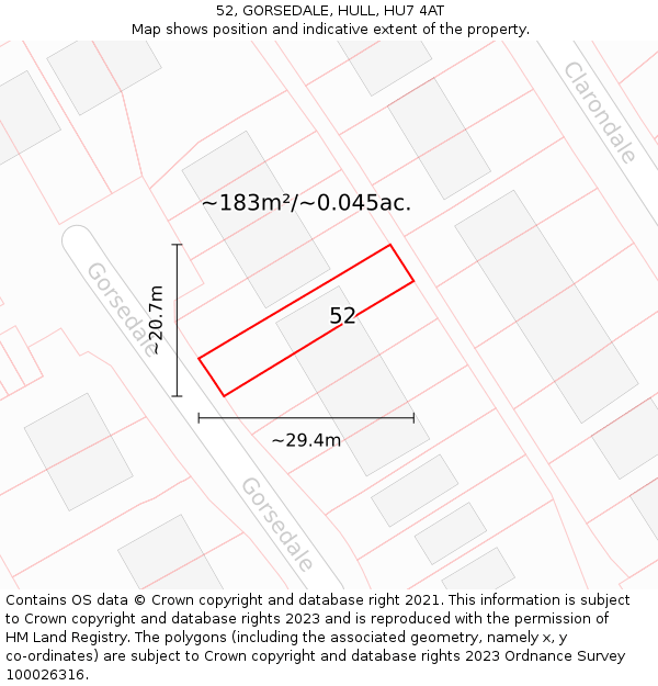 52, GORSEDALE, HULL, HU7 4AT: Plot and title map