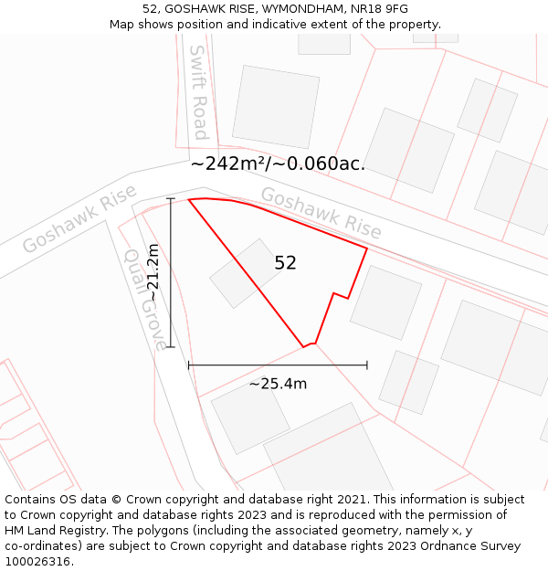 52, GOSHAWK RISE, WYMONDHAM, NR18 9FG: Plot and title map