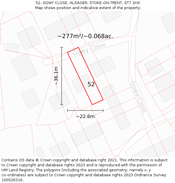 52, GOWY CLOSE, ALSAGER, STOKE-ON-TRENT, ST7 2HX: Plot and title map