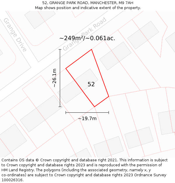 52, GRANGE PARK ROAD, MANCHESTER, M9 7AH: Plot and title map