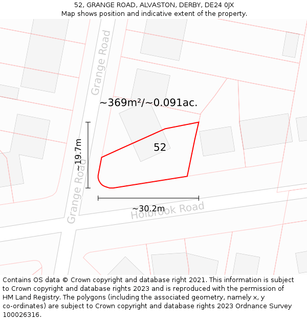 52, GRANGE ROAD, ALVASTON, DERBY, DE24 0JX: Plot and title map