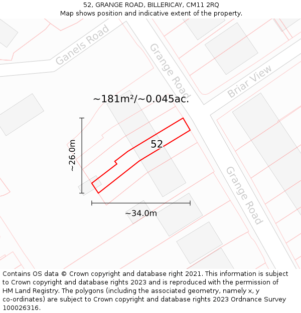 52, GRANGE ROAD, BILLERICAY, CM11 2RQ: Plot and title map