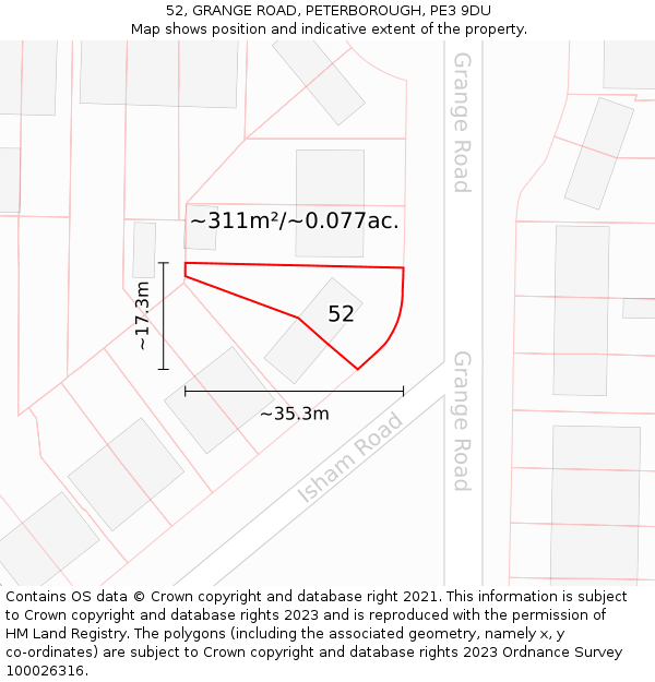 52, GRANGE ROAD, PETERBOROUGH, PE3 9DU: Plot and title map