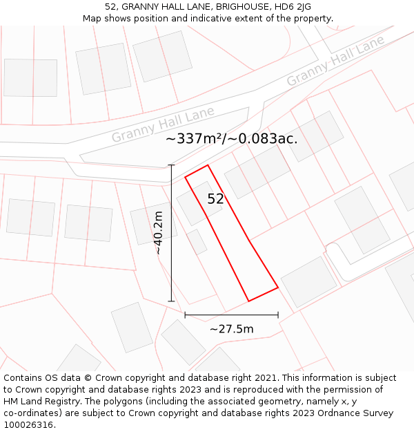 52, GRANNY HALL LANE, BRIGHOUSE, HD6 2JG: Plot and title map