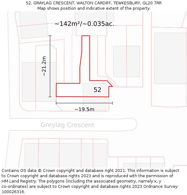 52, GRAYLAG CRESCENT, WALTON CARDIFF, TEWKESBURY, GL20 7RR: Plot and title map