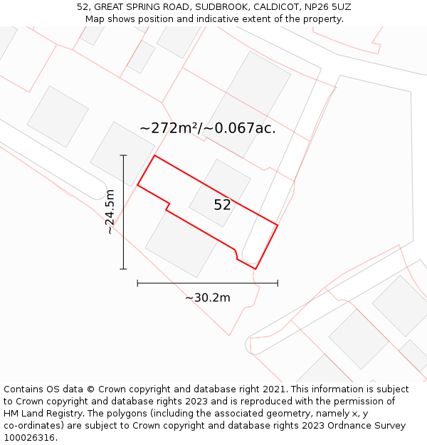 52, GREAT SPRING ROAD, SUDBROOK, CALDICOT, NP26 5UZ: Plot and title map