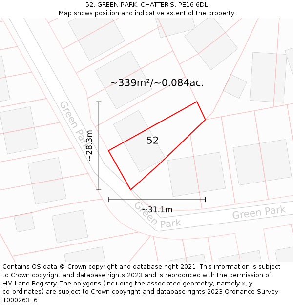 52, GREEN PARK, CHATTERIS, PE16 6DL: Plot and title map