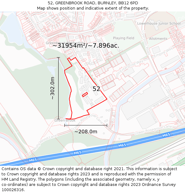 52, GREENBROOK ROAD, BURNLEY, BB12 6PD: Plot and title map