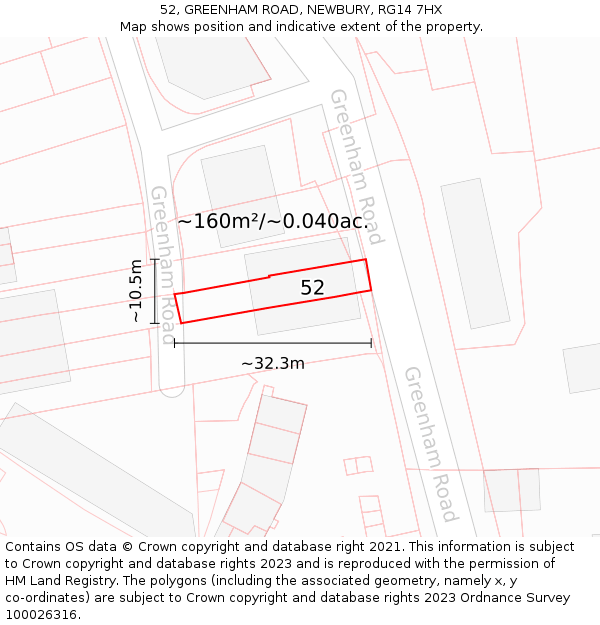 52, GREENHAM ROAD, NEWBURY, RG14 7HX: Plot and title map