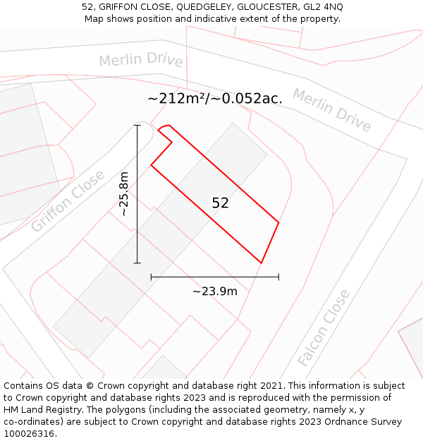 52, GRIFFON CLOSE, QUEDGELEY, GLOUCESTER, GL2 4NQ: Plot and title map