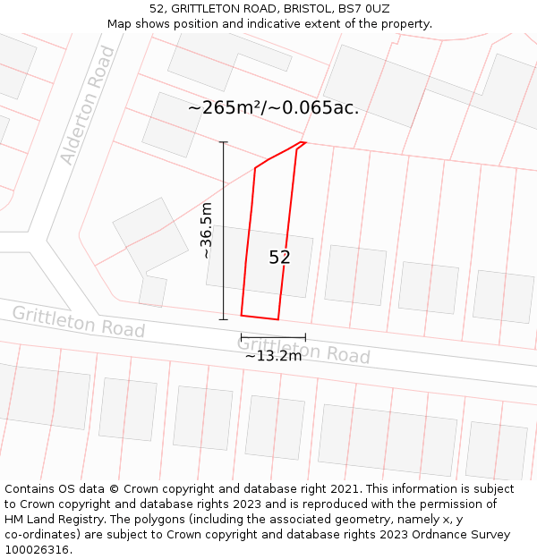 52, GRITTLETON ROAD, BRISTOL, BS7 0UZ: Plot and title map