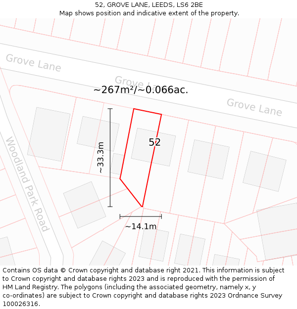 52, GROVE LANE, LEEDS, LS6 2BE: Plot and title map