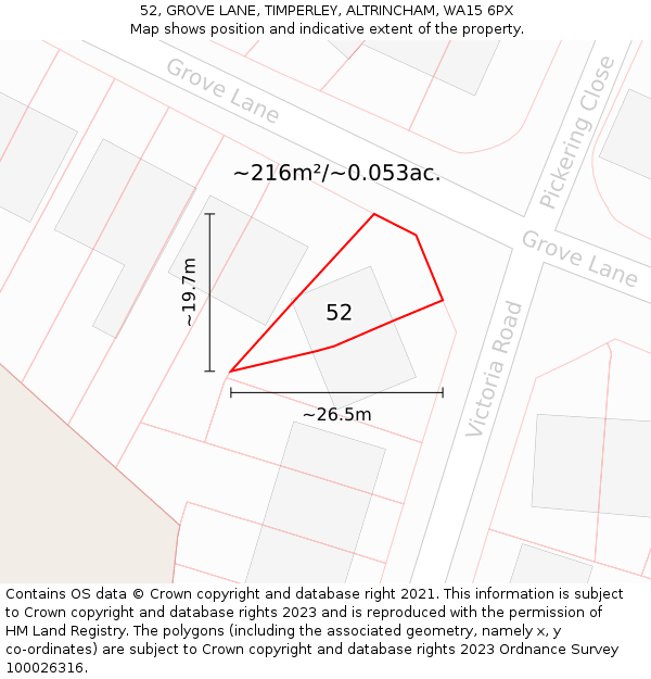 52, GROVE LANE, TIMPERLEY, ALTRINCHAM, WA15 6PX: Plot and title map