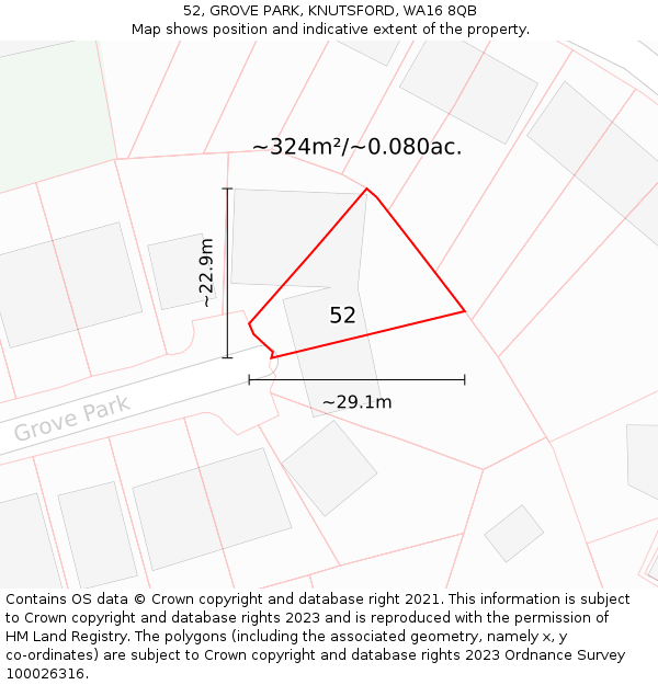 52, GROVE PARK, KNUTSFORD, WA16 8QB: Plot and title map