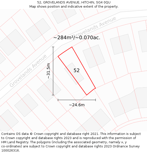 52, GROVELANDS AVENUE, HITCHIN, SG4 0QU: Plot and title map