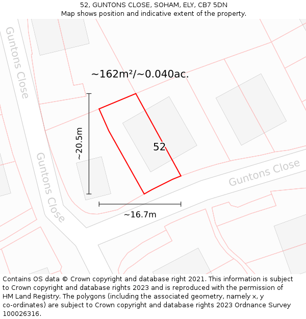 52, GUNTONS CLOSE, SOHAM, ELY, CB7 5DN: Plot and title map
