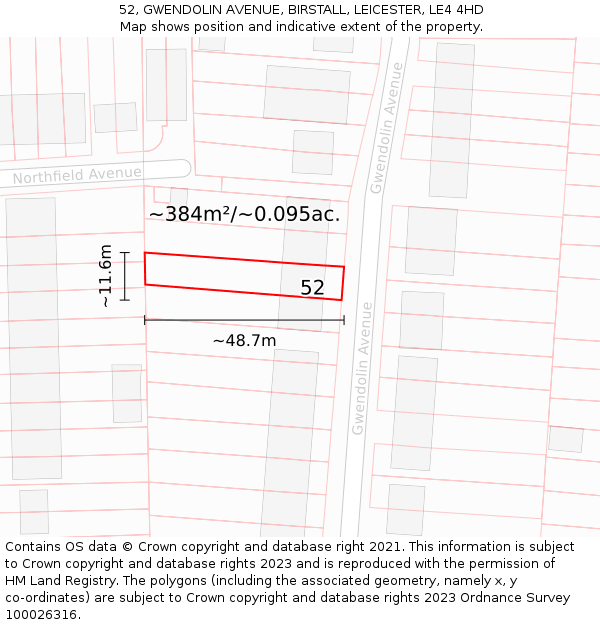 52, GWENDOLIN AVENUE, BIRSTALL, LEICESTER, LE4 4HD: Plot and title map