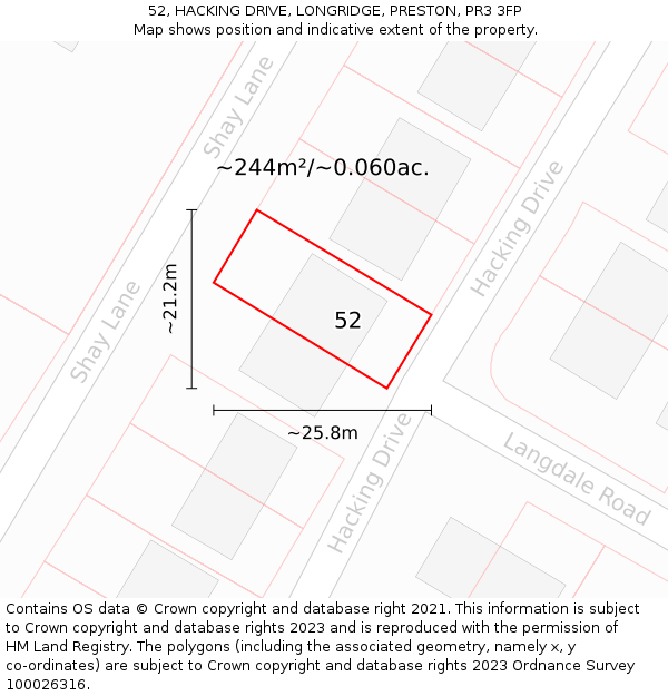 52, HACKING DRIVE, LONGRIDGE, PRESTON, PR3 3FP: Plot and title map