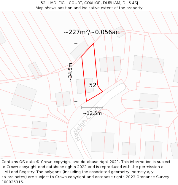 52, HADLEIGH COURT, COXHOE, DURHAM, DH6 4SJ: Plot and title map