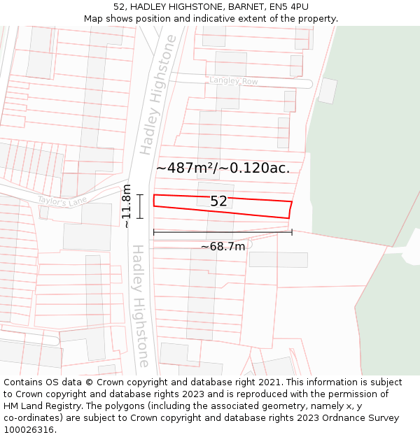 52, HADLEY HIGHSTONE, BARNET, EN5 4PU: Plot and title map