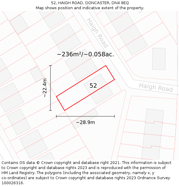 52, HAIGH ROAD, DONCASTER, DN4 8EQ: Plot and title map
