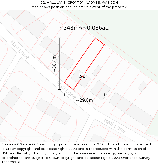 52, HALL LANE, CRONTON, WIDNES, WA8 5DH: Plot and title map