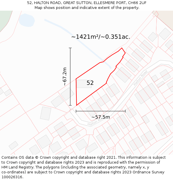 52, HALTON ROAD, GREAT SUTTON, ELLESMERE PORT, CH66 2UF: Plot and title map