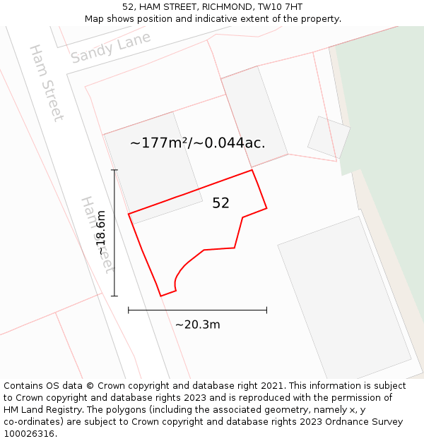 52, HAM STREET, RICHMOND, TW10 7HT: Plot and title map
