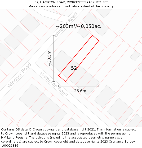 52, HAMPTON ROAD, WORCESTER PARK, KT4 8ET: Plot and title map