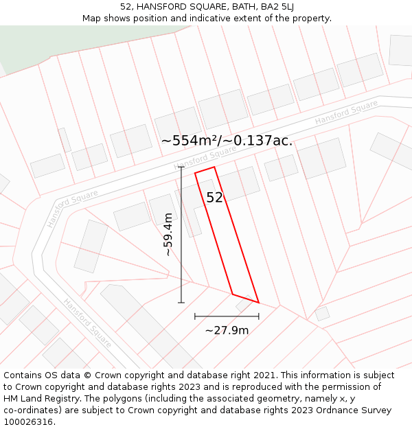 52, HANSFORD SQUARE, BATH, BA2 5LJ: Plot and title map