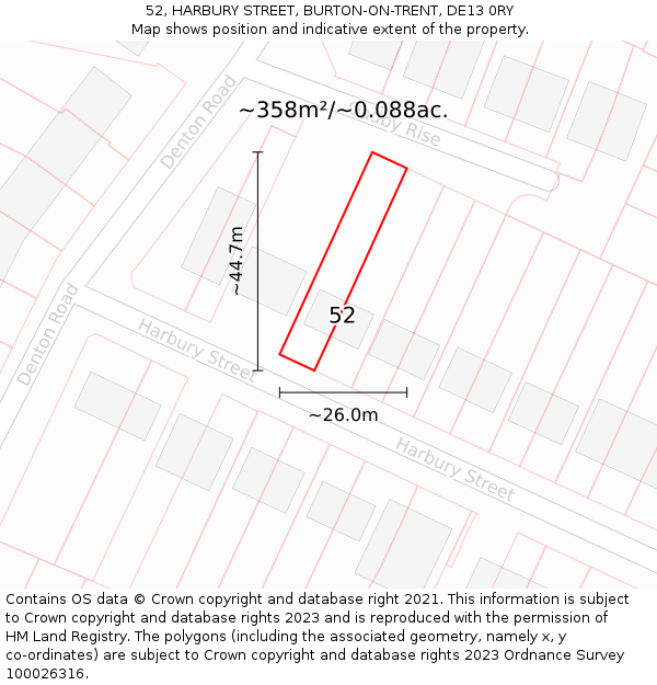52, HARBURY STREET, BURTON-ON-TRENT, DE13 0RY: Plot and title map