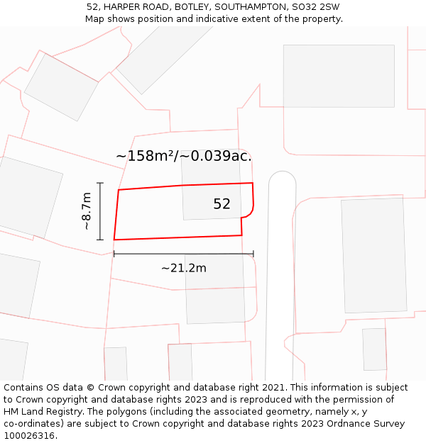 52, HARPER ROAD, BOTLEY, SOUTHAMPTON, SO32 2SW: Plot and title map