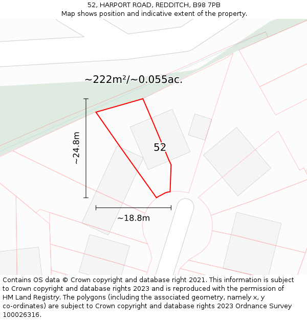 52, HARPORT ROAD, REDDITCH, B98 7PB: Plot and title map