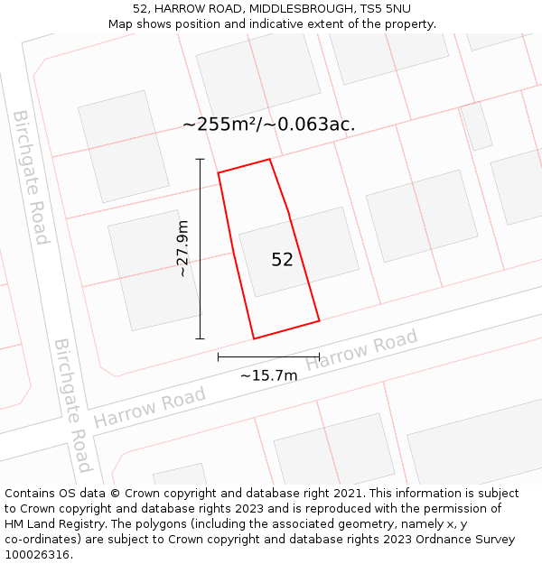 52, HARROW ROAD, MIDDLESBROUGH, TS5 5NU: Plot and title map
