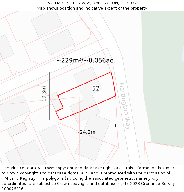 52, HARTINGTON WAY, DARLINGTON, DL3 0RZ: Plot and title map