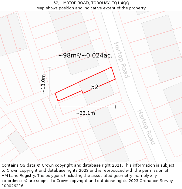 52, HARTOP ROAD, TORQUAY, TQ1 4QQ: Plot and title map