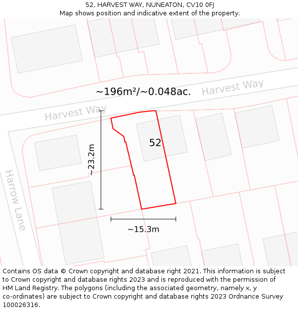 52, HARVEST WAY, NUNEATON, CV10 0FJ: Plot and title map