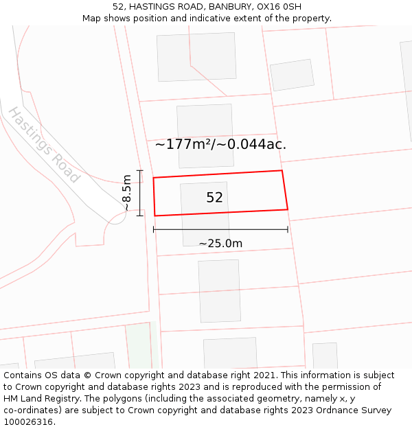 52, HASTINGS ROAD, BANBURY, OX16 0SH: Plot and title map