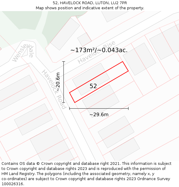 52, HAVELOCK ROAD, LUTON, LU2 7PR: Plot and title map