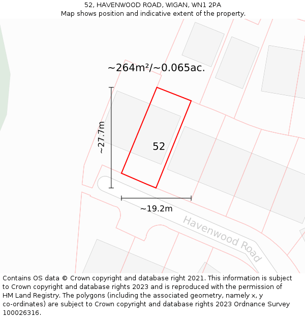 52, HAVENWOOD ROAD, WIGAN, WN1 2PA: Plot and title map