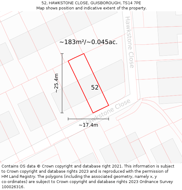 52, HAWKSTONE CLOSE, GUISBOROUGH, TS14 7PE: Plot and title map