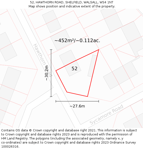 52, HAWTHORN ROAD, SHELFIELD, WALSALL, WS4 1NT: Plot and title map