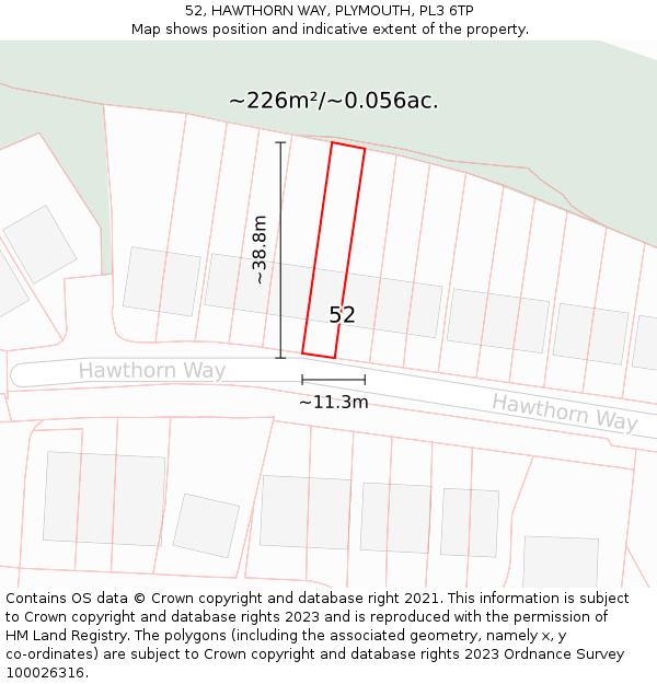 52, HAWTHORN WAY, PLYMOUTH, PL3 6TP: Plot and title map