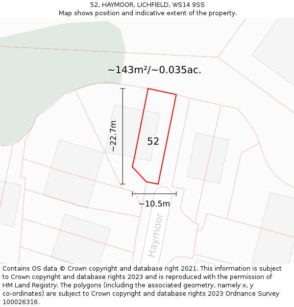 52, HAYMOOR, LICHFIELD, WS14 9SS: Plot and title map