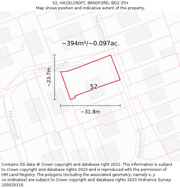 52, HAZELCROFT, BRADFORD, BD2 3TH: Plot and title map