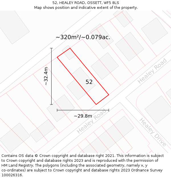 52, HEALEY ROAD, OSSETT, WF5 8LS: Plot and title map