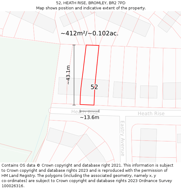 52, HEATH RISE, BROMLEY, BR2 7PD: Plot and title map